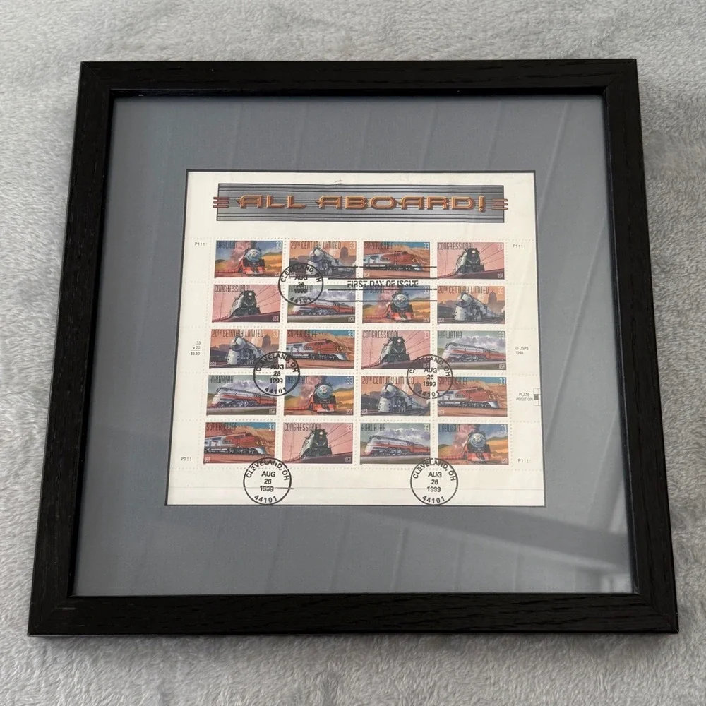 USPS All Aboard Train‎ Stamp Sheet 1999 First Day Issue Framed 33c Rail